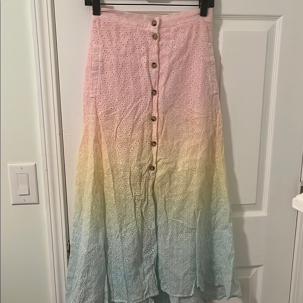 Pastel Ombre Button-Down Skirt